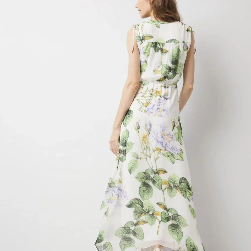 White House Black Market Floral Midi Dress - Green and White - Picture 4 of 4
